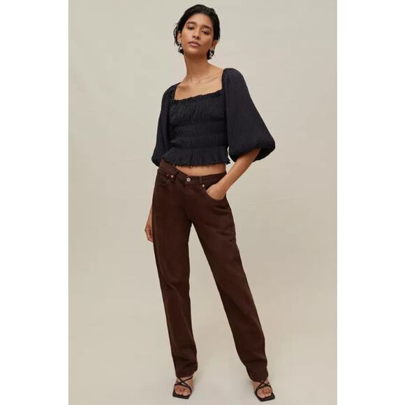 Urban Outfitters Vida Lace Up Smocked Top Ruffle Balloon Sleeve Backless Blouse - Picture 11 of 11